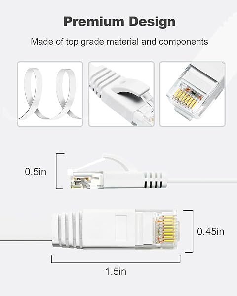 Yauhody Yauhody CAT 6 Ethernet Cable 15ft 6-Pack White, High Speed Solid Flat CAT6 Gigabit Internet Network LAN Patch Cords, Bare Copper Snagless RJ45 Connector for Modem, Router, Computer (15ft 6Pack, White) - View 9 of 11