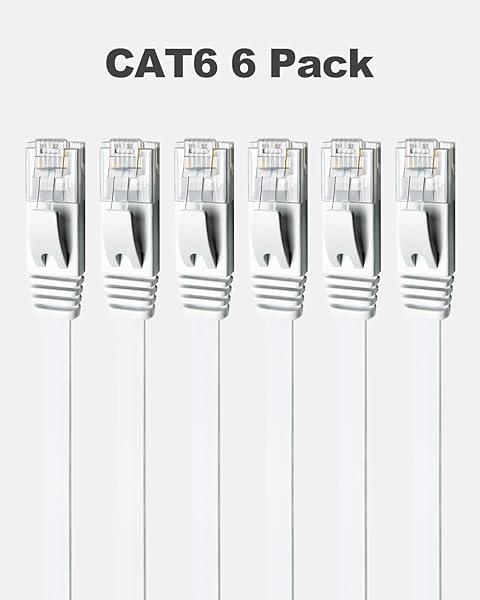 Yauhody Yauhody CAT 6 Ethernet Cable 15ft 6-Pack White, High Speed Solid Flat CAT6 Gigabit Internet Network LAN Patch Cords, Bare Copper Snagless RJ45 Connector for Modem, Router, Computer (15ft 6Pack, White) - View 11 of 11