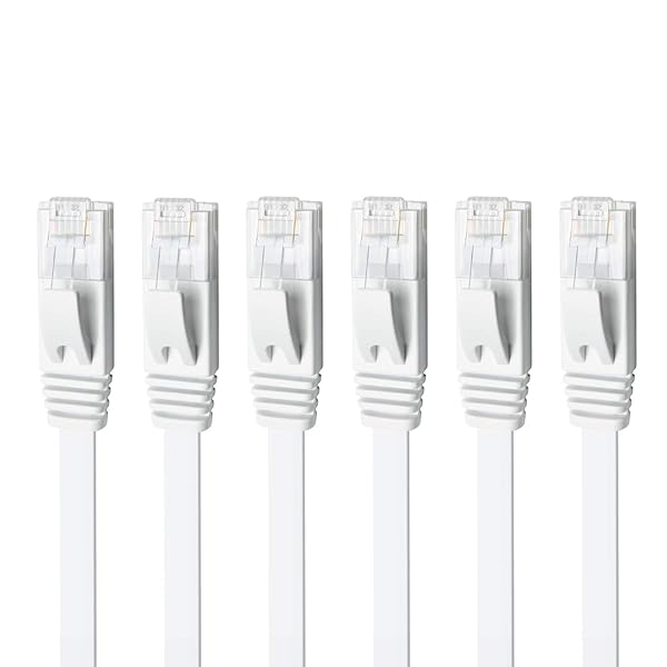 Yauhody Yauhody CAT 6 Ethernet Cable 15ft 6-Pack White, High Speed Solid Flat CAT6 Gigabit Internet Network LAN Patch Cords, Bare Copper Snagless RJ45 Connector for Modem, Router, Computer (15ft 6Pack, White) - View 2 of 11
