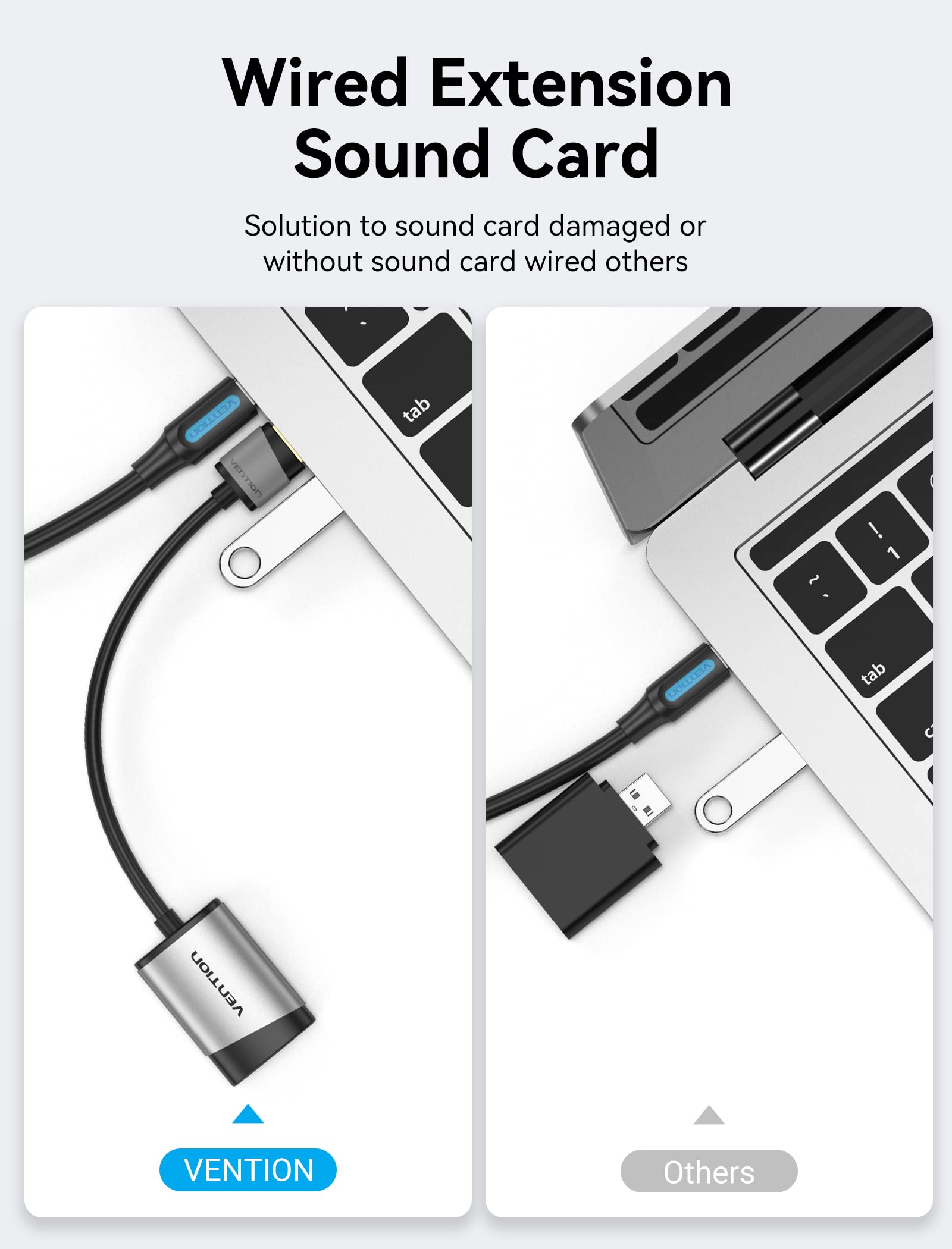 VENTION USB Audio Adapter External Stereo Sound Card for 3.5mm Headphone Microphone Jack Compatible with Windows MAC Linux PC Laptop PS5 - View 3 of 7