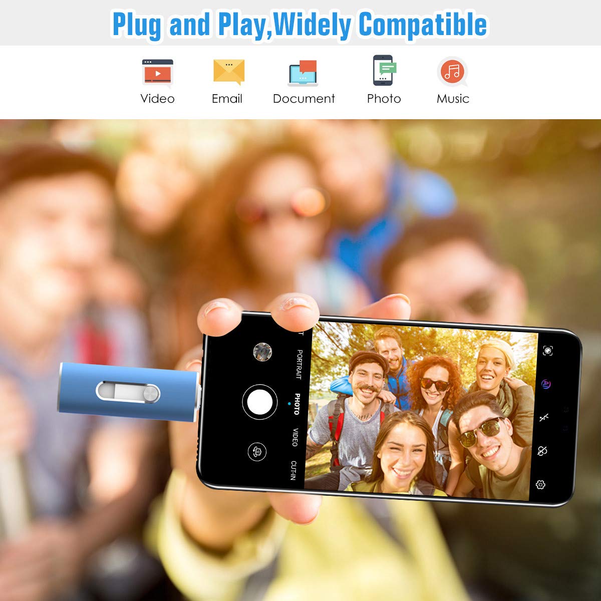 Aiibe 128GB USB C Flash Drive USB 3.1 Dual Drive Type-C Thumb Drive Speeds Up to 350MB/s Blue - View 4 of 7