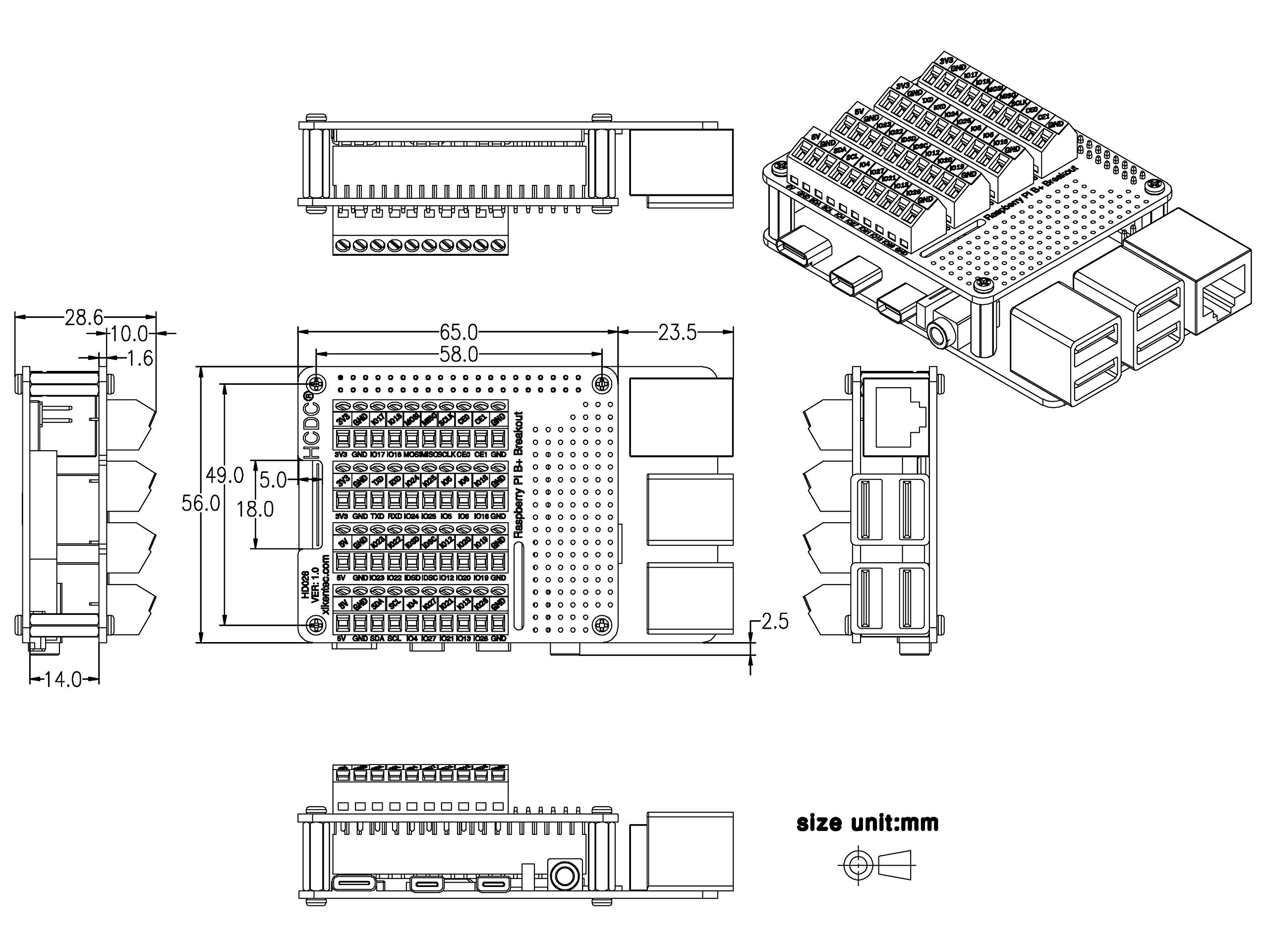 HCDC RPi Screw Terminal Block Breakout HAT Module for Raspberry Pi A+ 3A+ B+ 2B 3B 3B+ 4B Easy Connection Solution for Projects - View 6 of 7