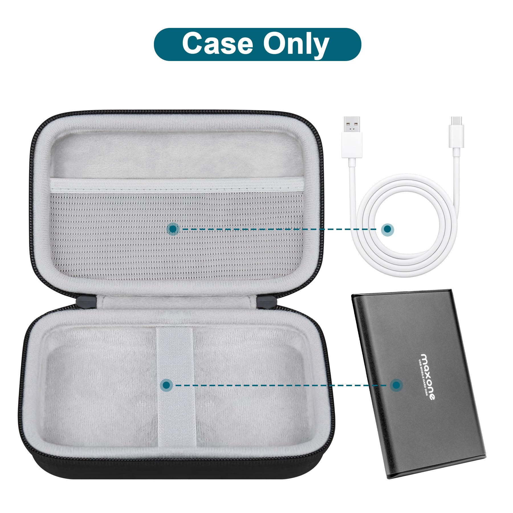 Canboc Canboc Hard Carrying Case for Maxone External Hard Drive USB 3.0 Ultra Slim Portable Storage with Mesh Pocket for Accessories Black - View 2 of 7