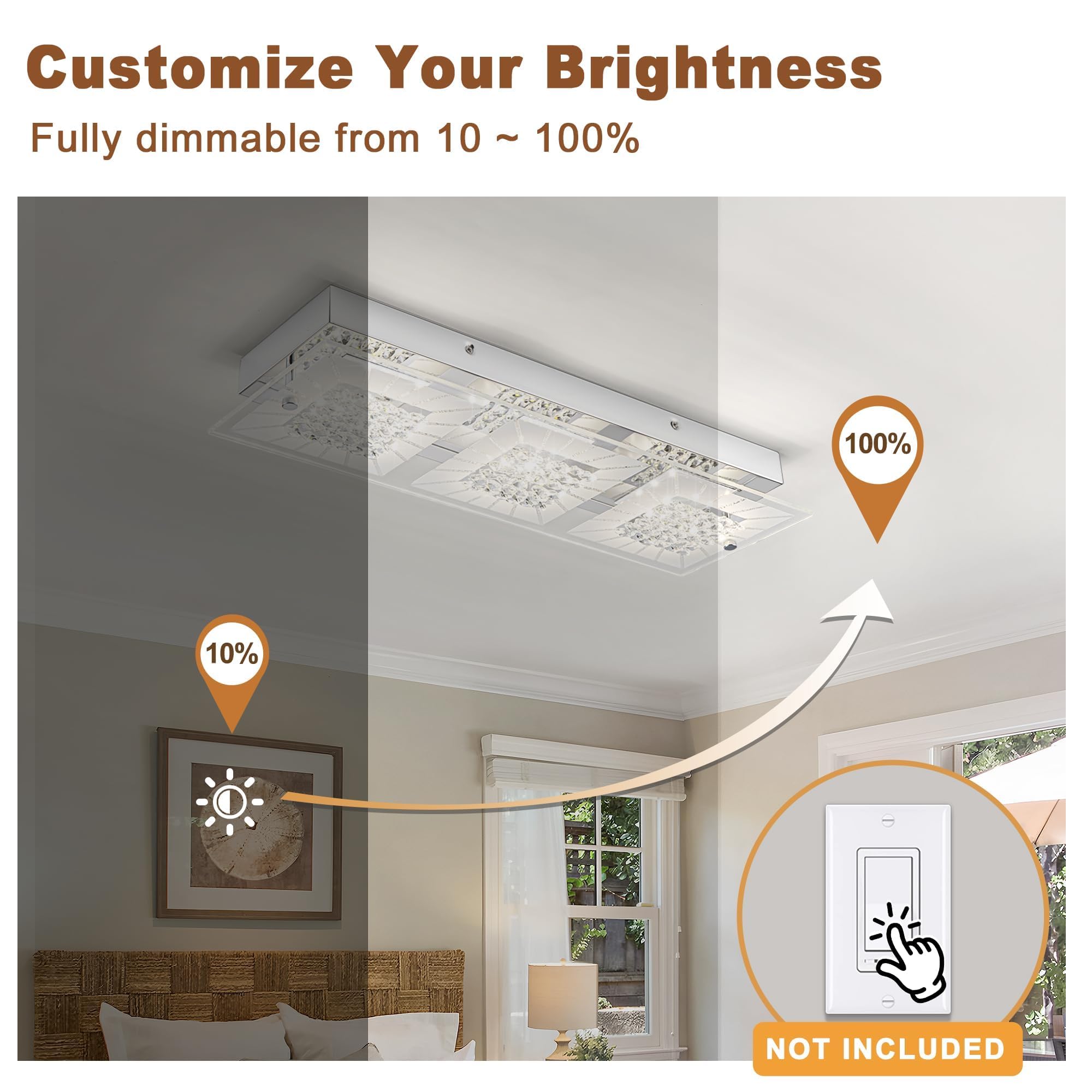 Lzawvm Dimmable LED Crystal Ceiling Light Fixture 18 Inch for Kitchen Bathroom Bedroom Flush Mount 4000K - View 2 of 9