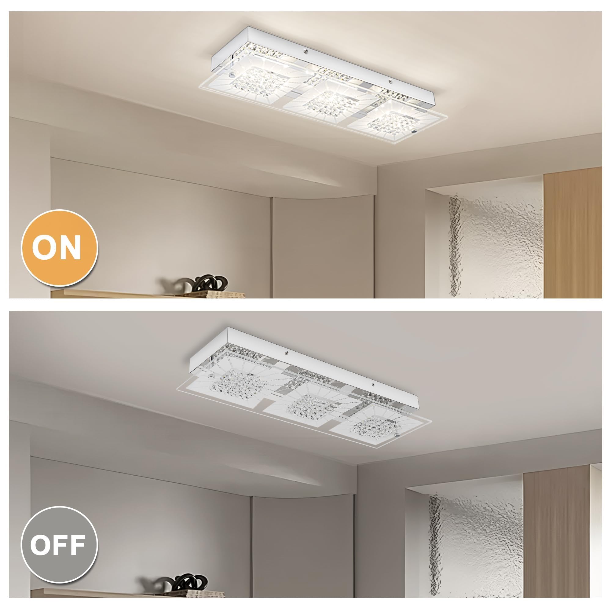 Lzawvm Dimmable LED Crystal Ceiling Light Fixture 18 Inch for Kitchen Bathroom Bedroom Flush Mount 4000K - View 3 of 9