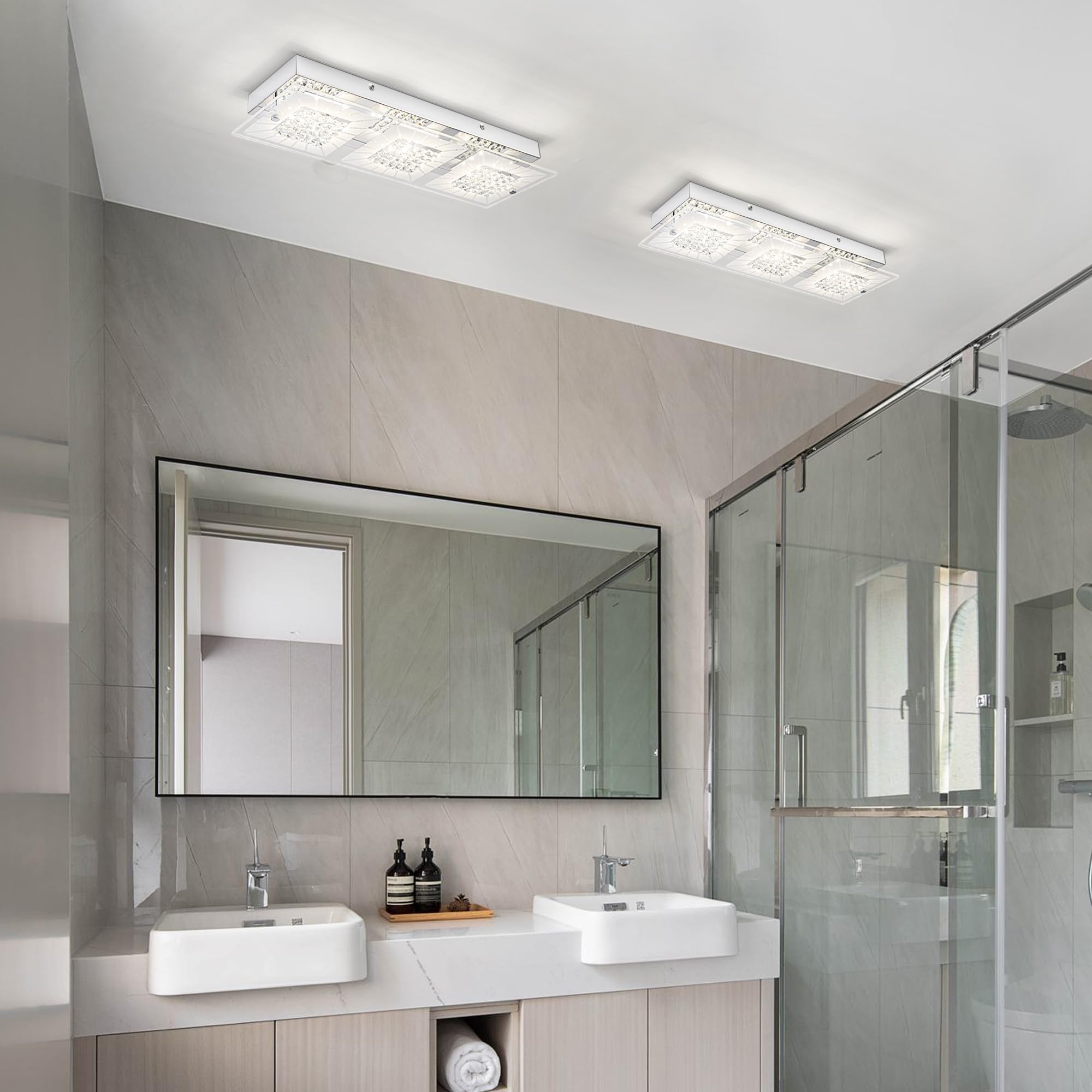 Lzawvm Dimmable LED Crystal Ceiling Light Fixture 18 Inch for Kitchen Bathroom Bedroom Flush Mount 4000K - View 6 of 9