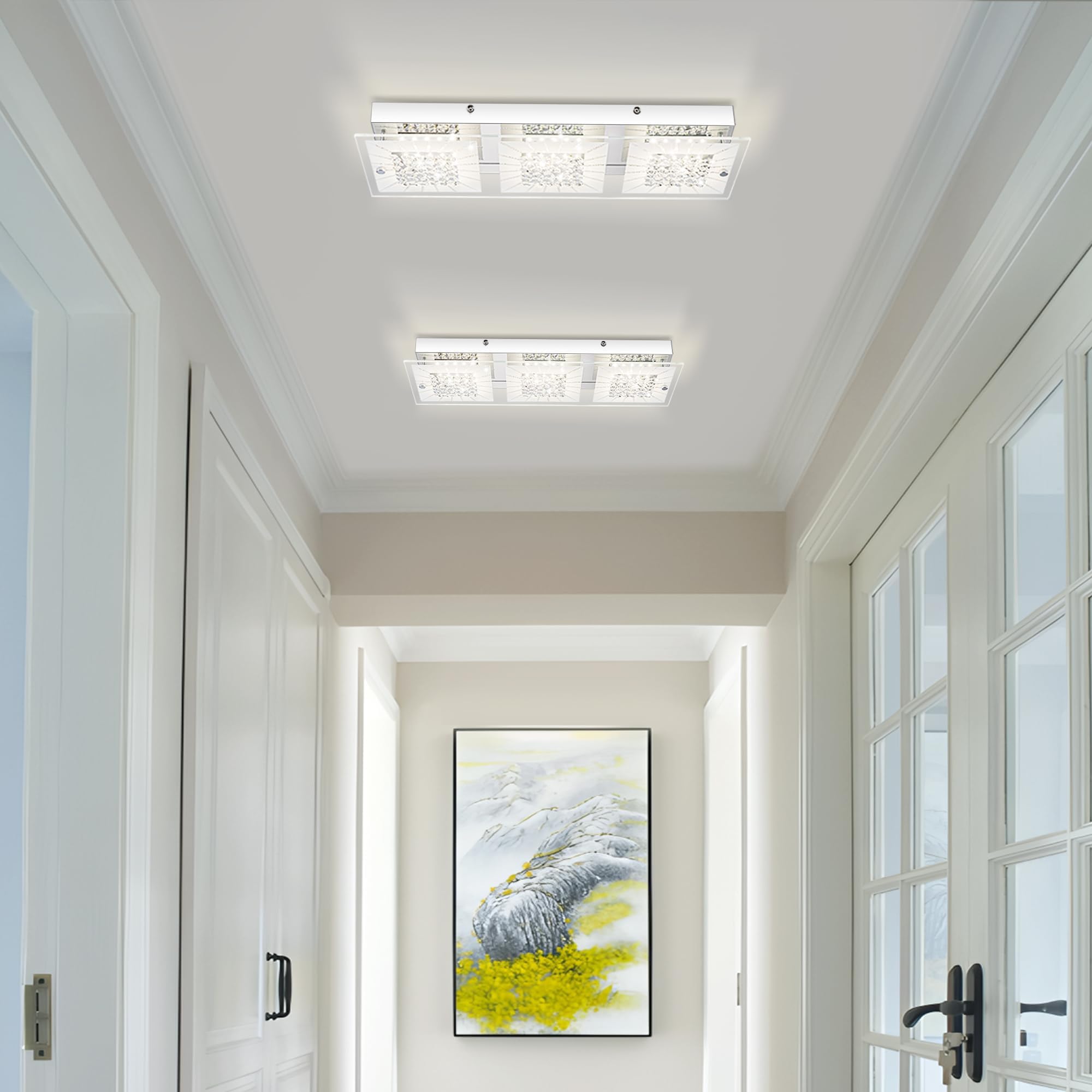 Lzawvm Dimmable LED Crystal Ceiling Light Fixture 18 Inch for Kitchen Bathroom Bedroom Flush Mount 4000K - View 7 of 9