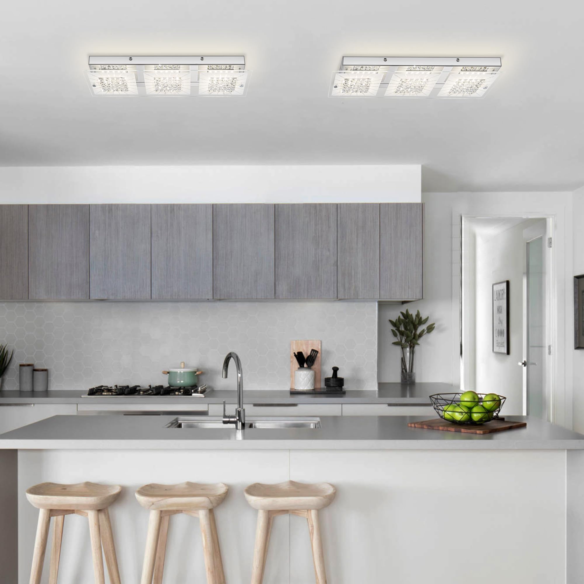 Lzawvm Dimmable LED Crystal Ceiling Light Fixture 18 Inch for Kitchen Bathroom Bedroom Flush Mount 4000K - View 8 of 9