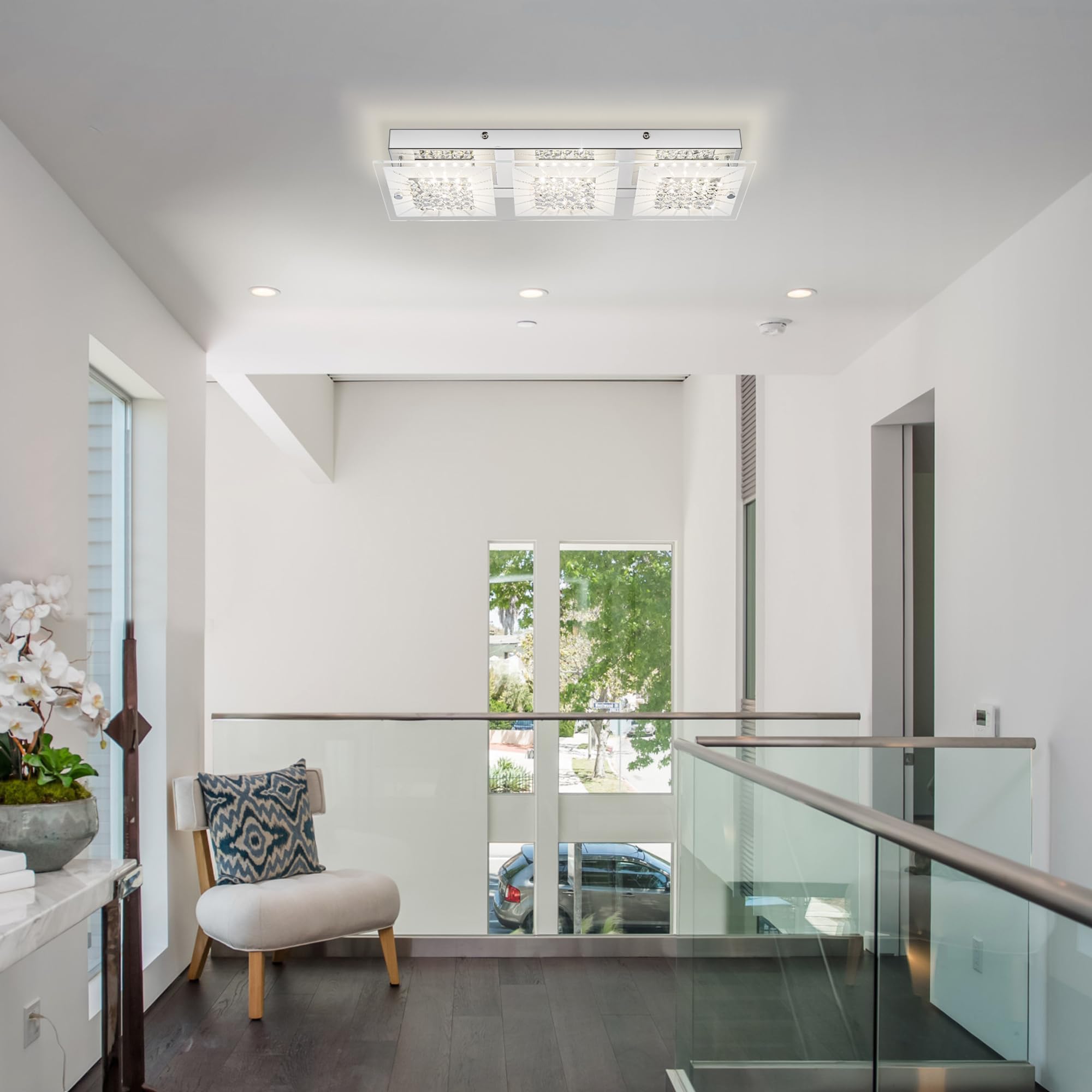 Lzawvm Dimmable LED Crystal Ceiling Light Fixture 18 Inch for Kitchen Bathroom Bedroom Flush Mount 4000K - View 9 of 9