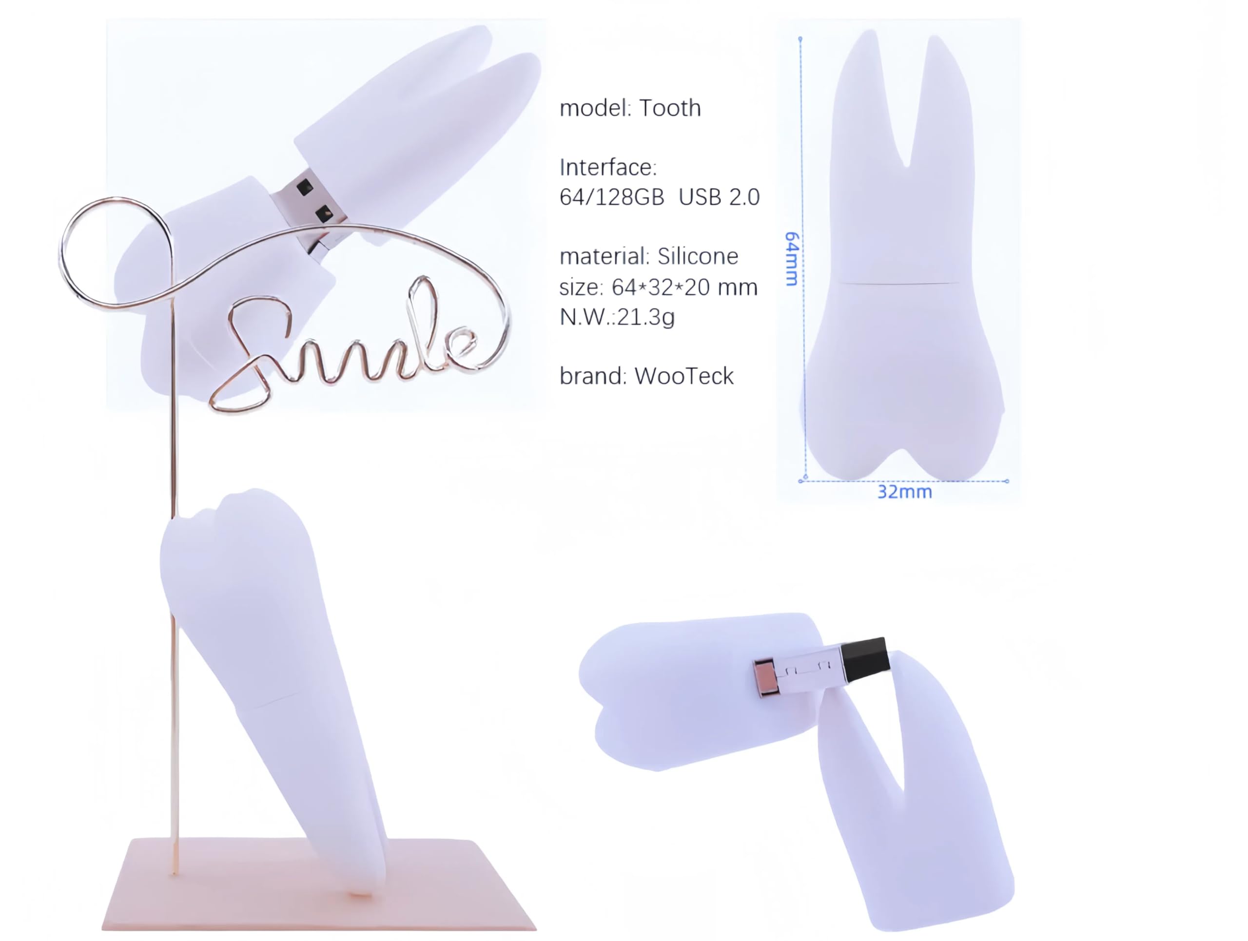 WooTeck 64GB Cartoon Tooth USB Flash Drive Cute Novelty Memory Stick for Easy Data Storage - View 7 of 7