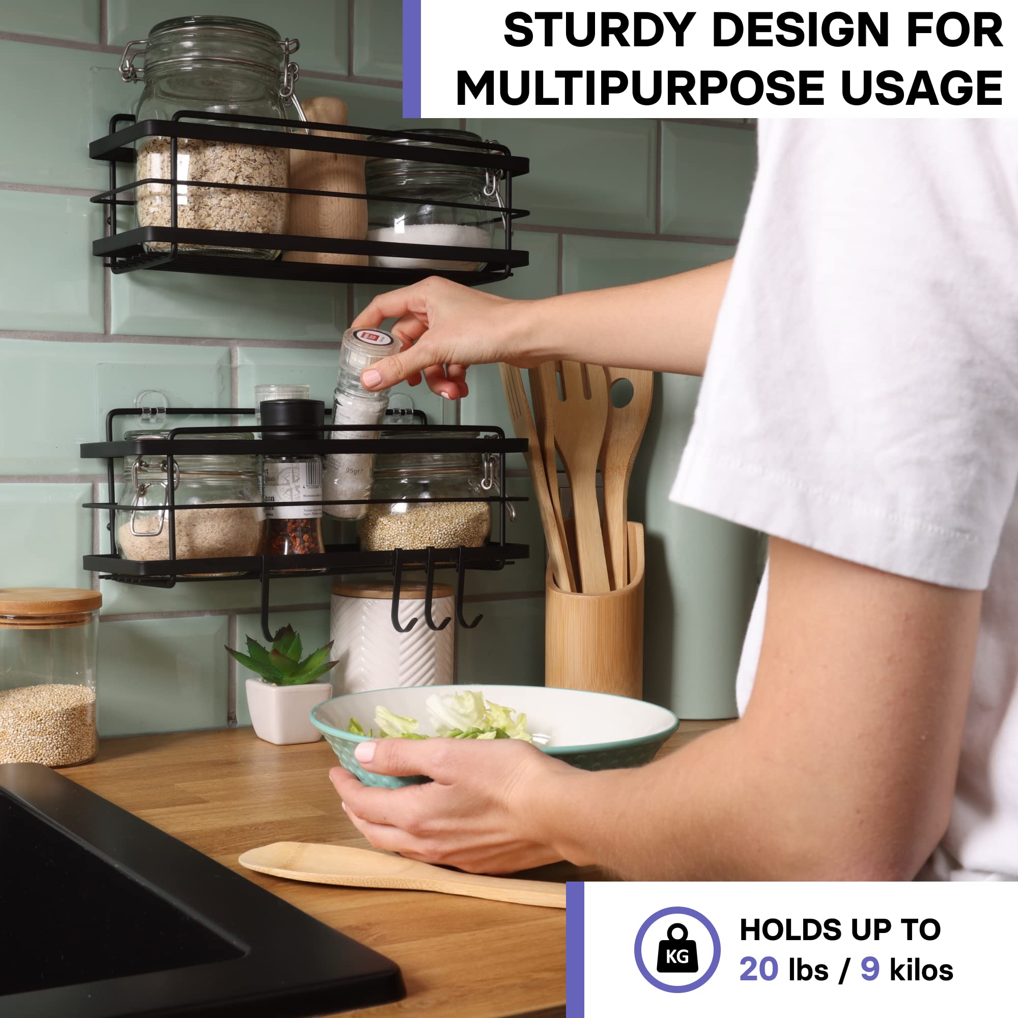 KINCMAX Premium Shower Caddy 2-Pack Adhesive Organizer No Drill Rustproof Stainless Steel Shower Shelves Matte Black for Shampoo Storage - View 4 of 7