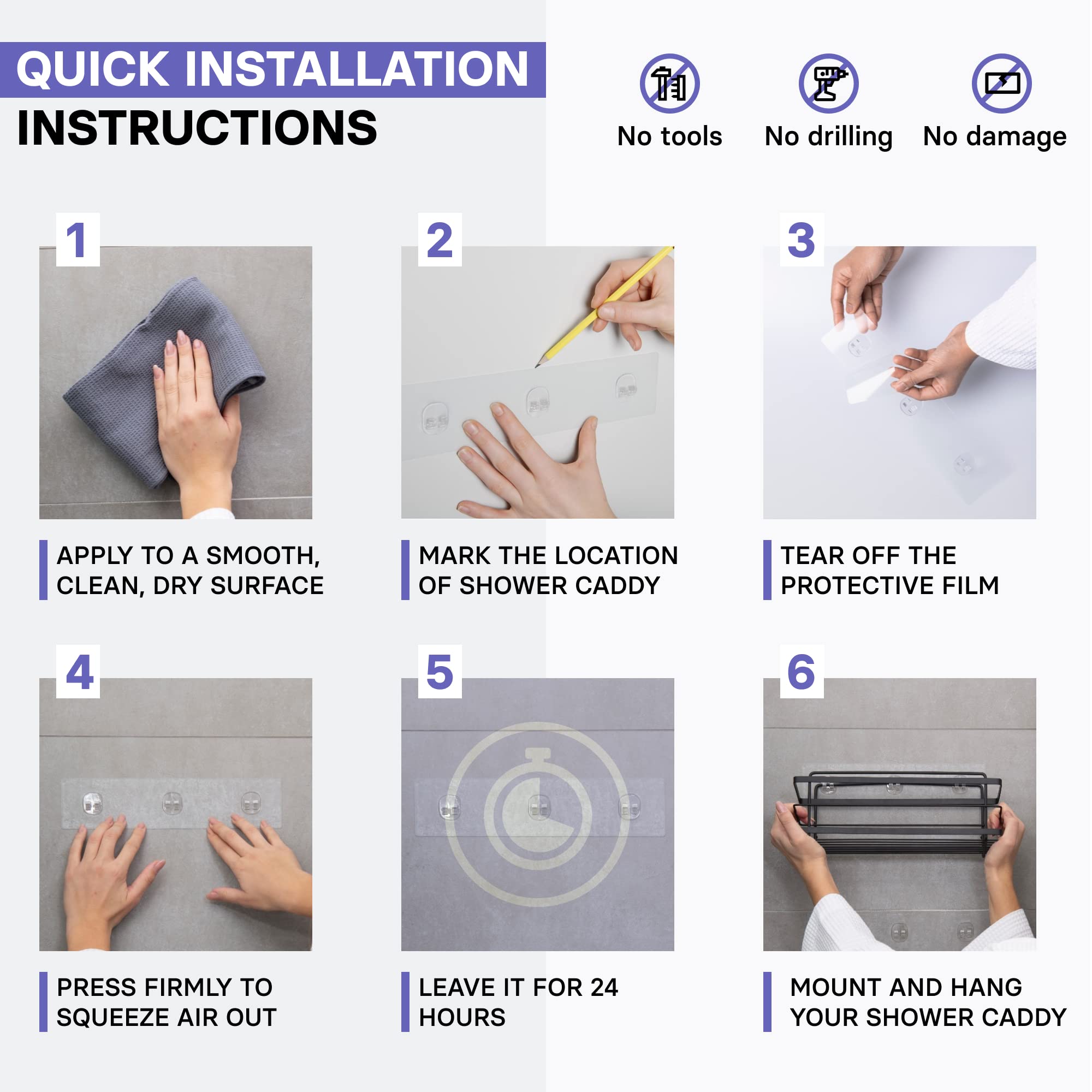 KINCMAX Premium Shower Caddy 2-Pack Adhesive Organizer No Drill Rustproof Stainless Steel Shower Shelves Matte Black for Shampoo Storage - View 5 of 7