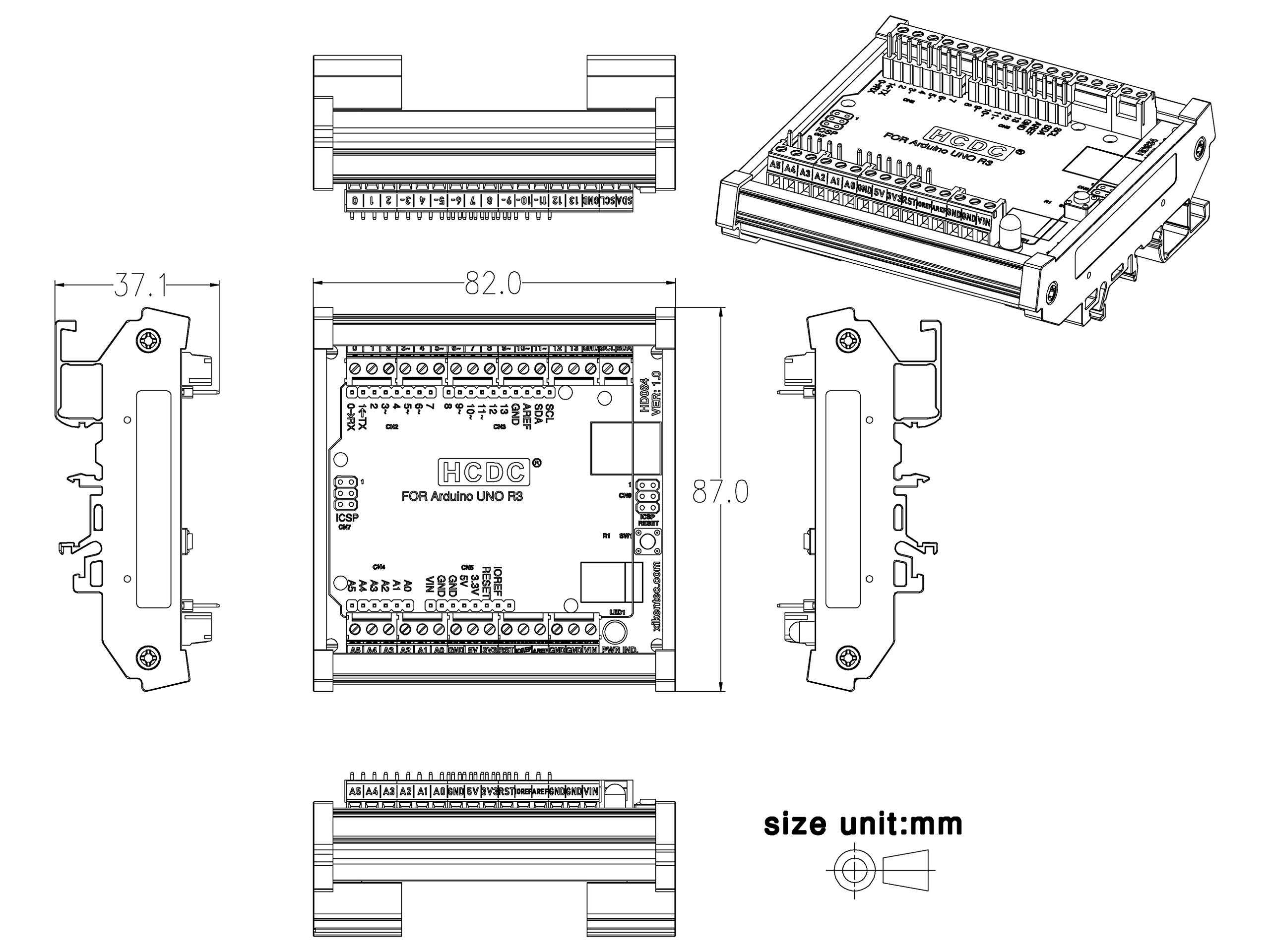 DIN Rail Mount Pinout Breakout Terminal Block Module for Arduino UNO R3 Easy Wiring Solution for Projects - View 7 of 9