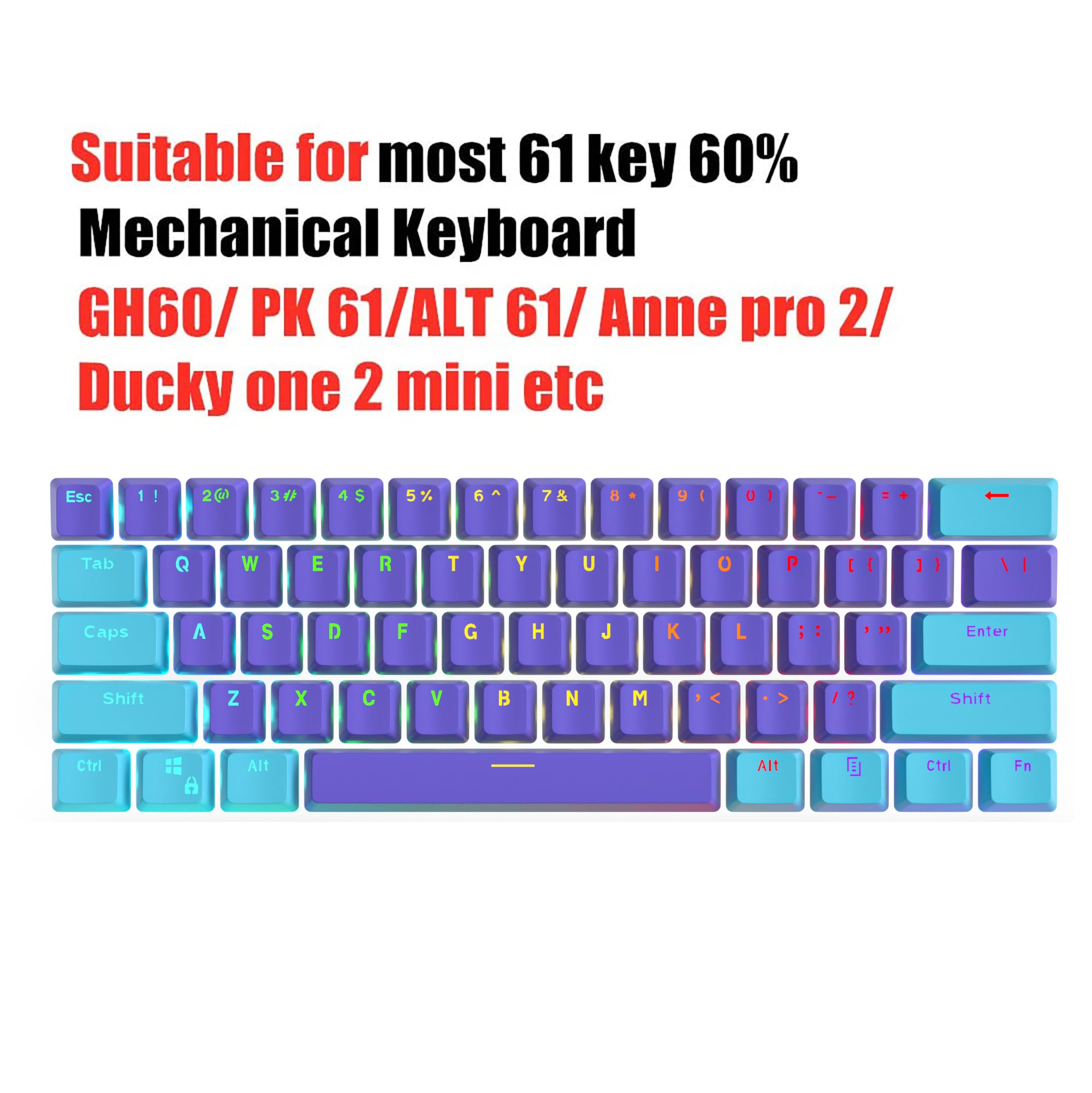 Owpkeenthy WHYSP 60 Percent Purple Keycaps Double Shot PBT Set for Cherry MX Switches Compatible with 60 Percent Keyboards - View 2 of 6