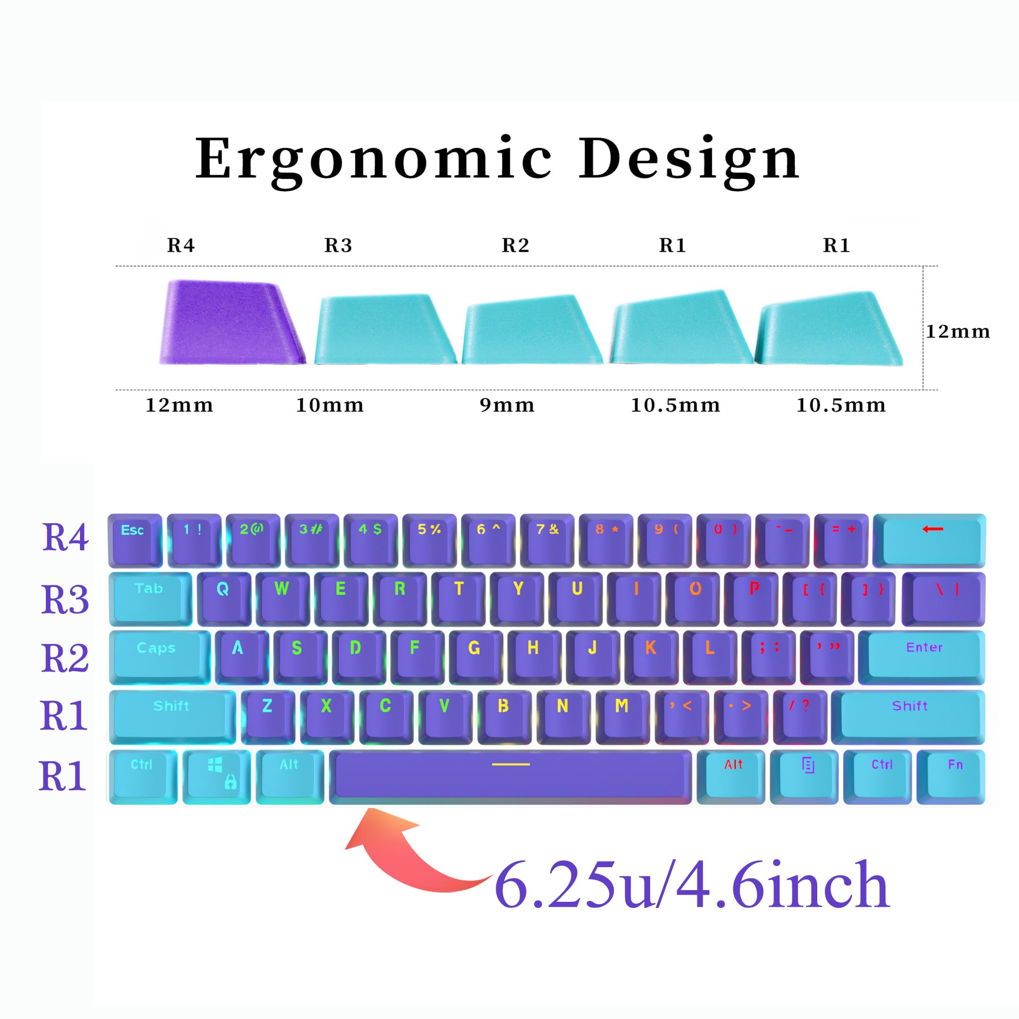 Owpkeenthy WHYSP 60 Percent Purple Keycaps Double Shot PBT Set for Cherry MX Switches Compatible with 60 Percent Keyboards - View 3 of 6