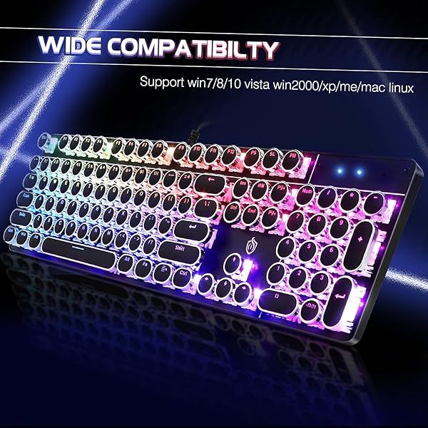 YSCP YSCP Typewriter Style Mechanical Gaming Keyboard RGB Backlit Wired Blue Switch Retro Round Keycap 104 Keys Compatible with Laptops and Desktops - View 7 of 8