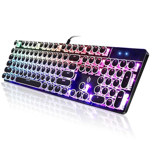 YSCP YSCP Typewriter Style Mechanical Gaming Keyboard RGB Backlit Wired Blue Switch Retro Round Keycap 104 Keys Compatible with Laptops and Desktops