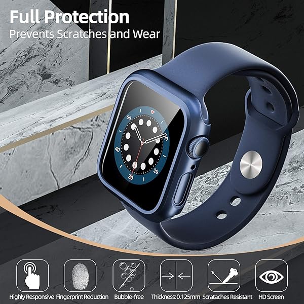 pzoz PZOZ Apple Watch Series SE2 6 5 4 SE 44mm Case with Screen Protector Slim Guard Thin Bumper Full Coverage Matte Hard Cover for iWatch Blue - View 4 of 7