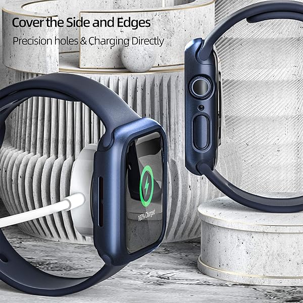 pzoz PZOZ Apple Watch Series SE2 6 5 4 SE 44mm Case with Screen Protector Slim Guard Thin Bumper Full Coverage Matte Hard Cover for iWatch Blue - View 6 of 7