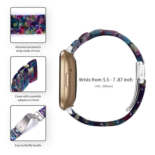 RuenTech Fitbit Versa 3 Sense Fashion Resin Watch Band Replacement Bracelet with Stainless Steel Clasp for Men and Women Purple Blue - View 5 of 8
