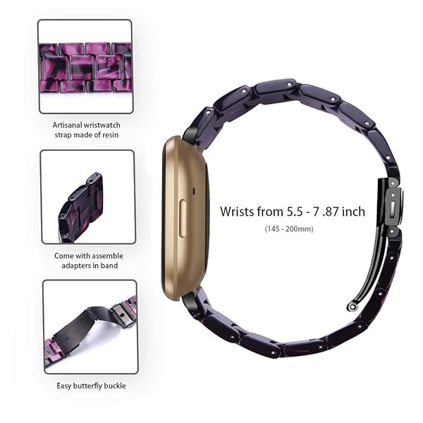 RuenTech Fitbit Versa 3 Sense Fashion Resin Watch Band Replacement Bracelet Dark Purple Stainless Steel Clasp for Men and Women - View 5 of 8