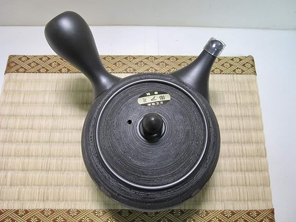 Youtobi Japanese Kyusu Tokoname Clay Teapot 13.5 Ounces Haruaki Flower Pattern Black Pine Tree Design G747 - View 4 of 6