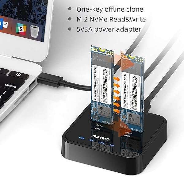 MAIWO MAIWO K3016P M.2 NVMe Duplicator: 2 Bay Offline Clone Dock for SSD M Key & M+B Key - Easy One Key System Copy - View 6 of 10
