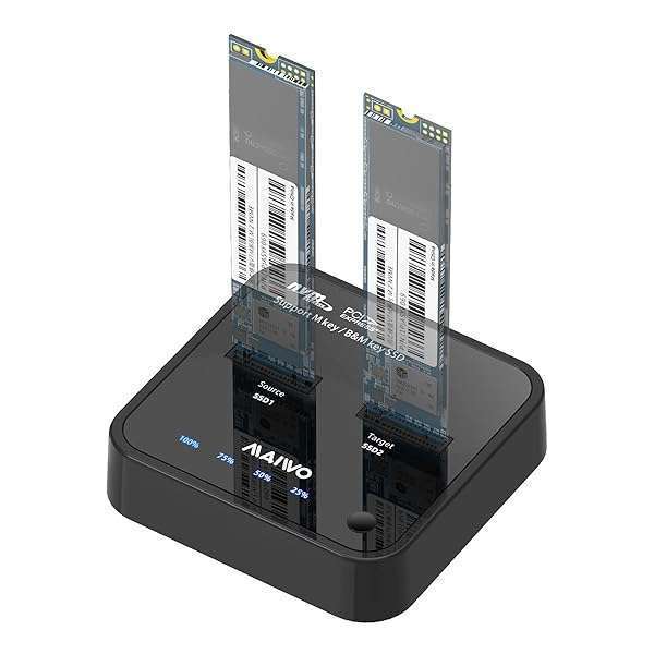 MAIWO K3016P M.2 NVMe Duplicator: 2 Bay Offline Clone Dock for SSD M Key & M+B Key - Easy One Key System Copy