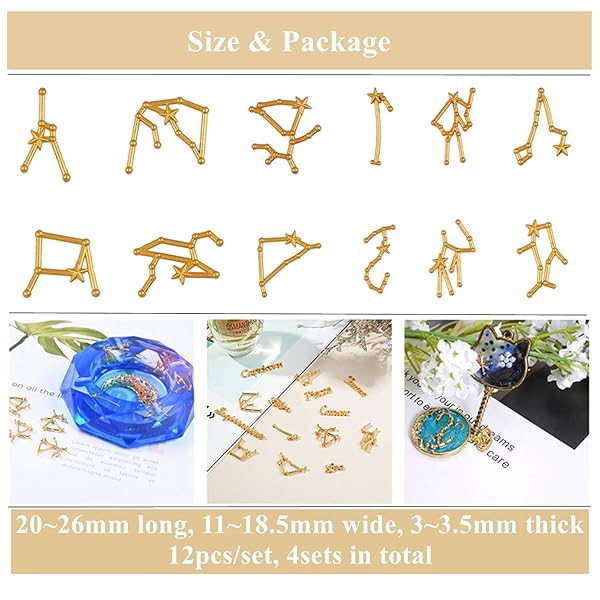 OLYCRAFT OLYCRAFT 96Pcs Zodiac Sign Resin Fillers Constellation Words Star Sign Alloy Epoxy Supplies for Crafting and Jewelry Making Golden - View 4 of 8