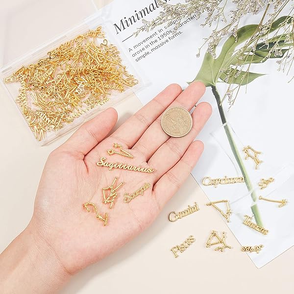 OLYCRAFT OLYCRAFT 96Pcs Zodiac Sign Resin Fillers Constellation Words Star Sign Alloy Epoxy Supplies for Crafting and Jewelry Making Golden - View 6 of 8