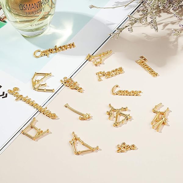OLYCRAFT OLYCRAFT 96Pcs Zodiac Sign Resin Fillers Constellation Words Star Sign Alloy Epoxy Supplies for Crafting and Jewelry Making Golden - View 8 of 8