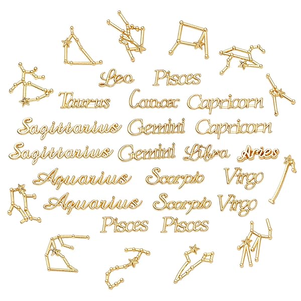 OLYCRAFT OLYCRAFT 96Pcs Zodiac Sign Resin Fillers Constellation Words Star Sign Alloy Epoxy Supplies for Crafting and Jewelry Making Golden - View 2 of 8