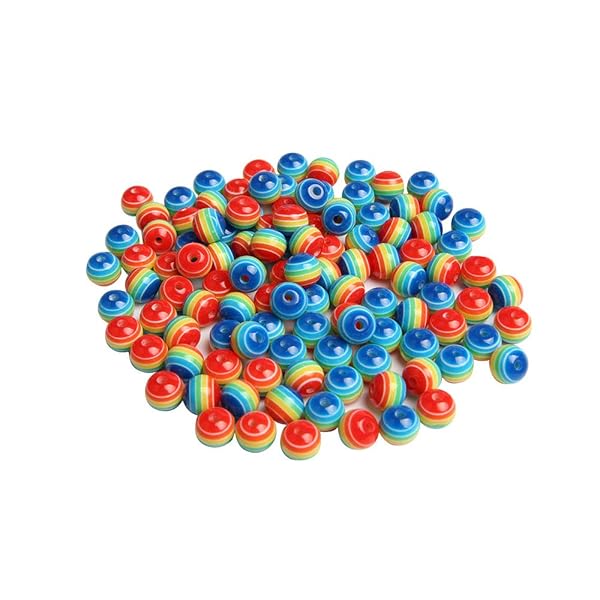 Acxico Acxico 100 Pcs Mixed Color Acrylic Resin Round Rainbow Striped Beads 8mm for Jewelry Making and Craft Projects - View 3 of 10