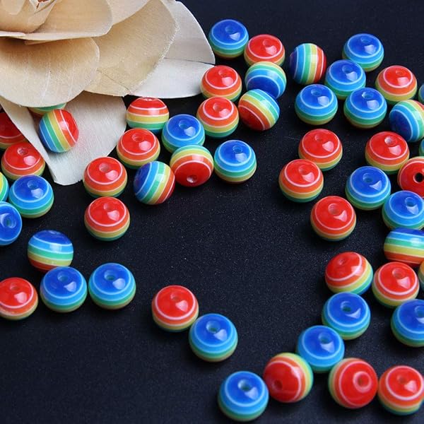 Acxico Acxico 100 Pcs Mixed Color Acrylic Resin Round Rainbow Striped Beads 8mm for Jewelry Making and Craft Projects - View 4 of 10