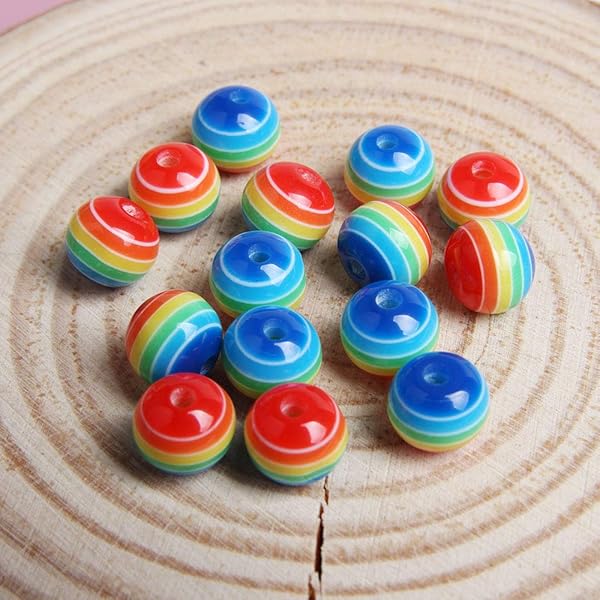 Acxico Acxico 100 Pcs Mixed Color Acrylic Resin Round Rainbow Striped Beads 8mm for Jewelry Making and Craft Projects - View 5 of 10