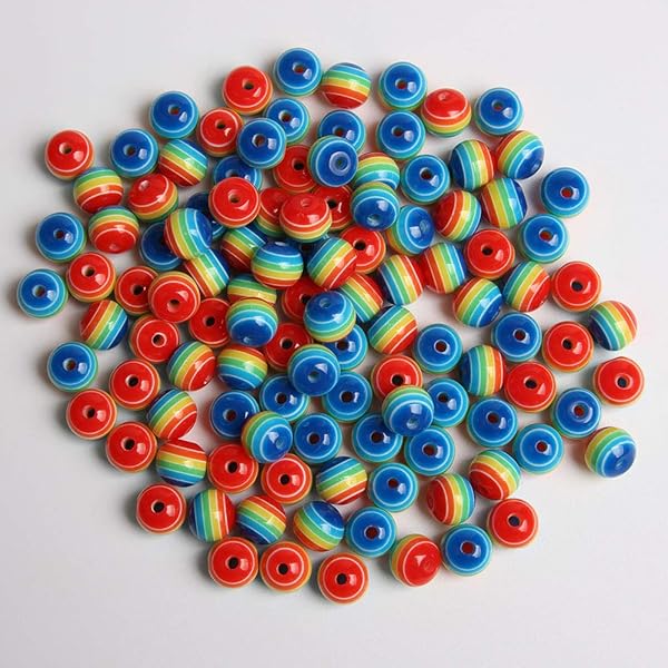 Acxico Acxico 100 Pcs Mixed Color Acrylic Resin Round Rainbow Striped Beads 8mm for Jewelry Making and Craft Projects - View 6 of 10