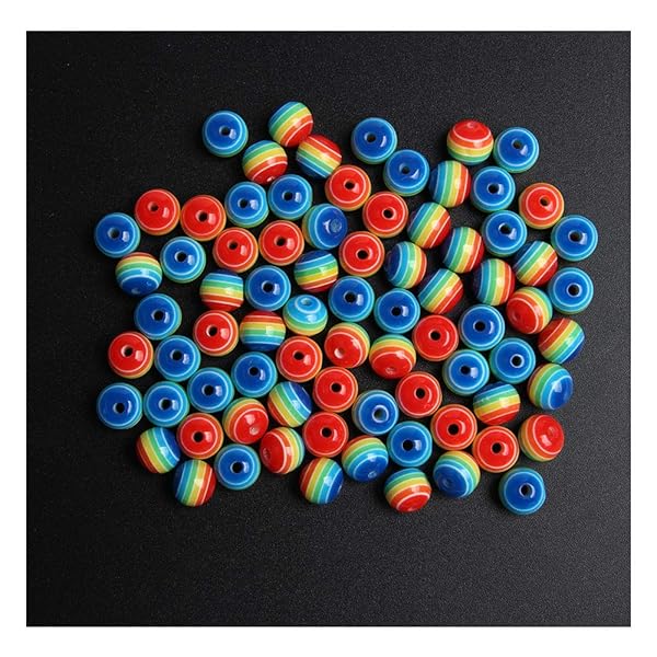 Acxico Acxico 100 Pcs Mixed Color Acrylic Resin Round Rainbow Striped Beads 8mm for Jewelry Making and Craft Projects - View 7 of 10