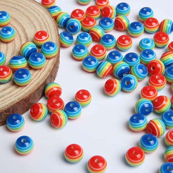 Acxico Acxico 100 Pcs Mixed Color Acrylic Resin Round Rainbow Striped Beads 8mm for Jewelry Making and Craft Projects - View 8 of 10