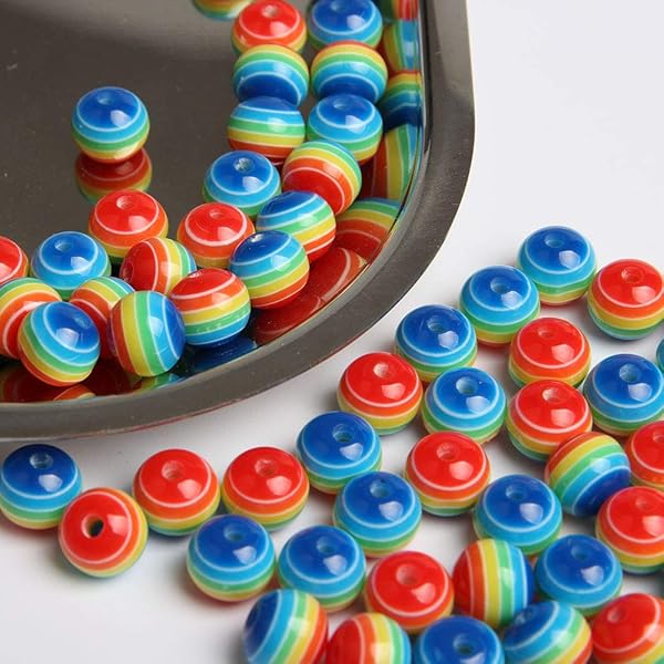 Acxico Acxico 100 Pcs Mixed Color Acrylic Resin Round Rainbow Striped Beads 8mm for Jewelry Making and Craft Projects - View 9 of 10