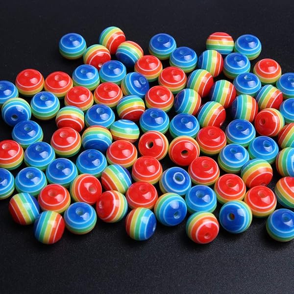 Acxico Acxico 100 Pcs Mixed Color Acrylic Resin Round Rainbow Striped Beads 8mm for Jewelry Making and Craft Projects - View 10 of 10