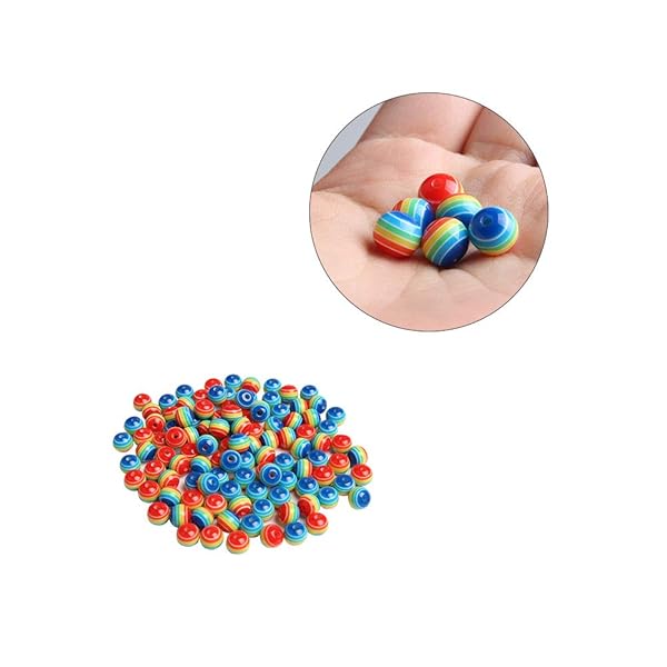 Acxico 100 Pcs Mixed Color Acrylic Resin Round Rainbow Striped Beads 8mm for Jewelry Making and Craft Projects