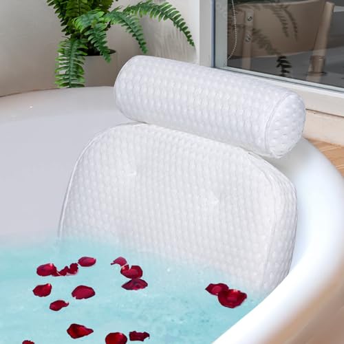 Fitheaven Ultimate Bath Pillow for Neck & Back Support - Non-Slip Suction Cups & 4D AirenMesh Comfort for Relaxation