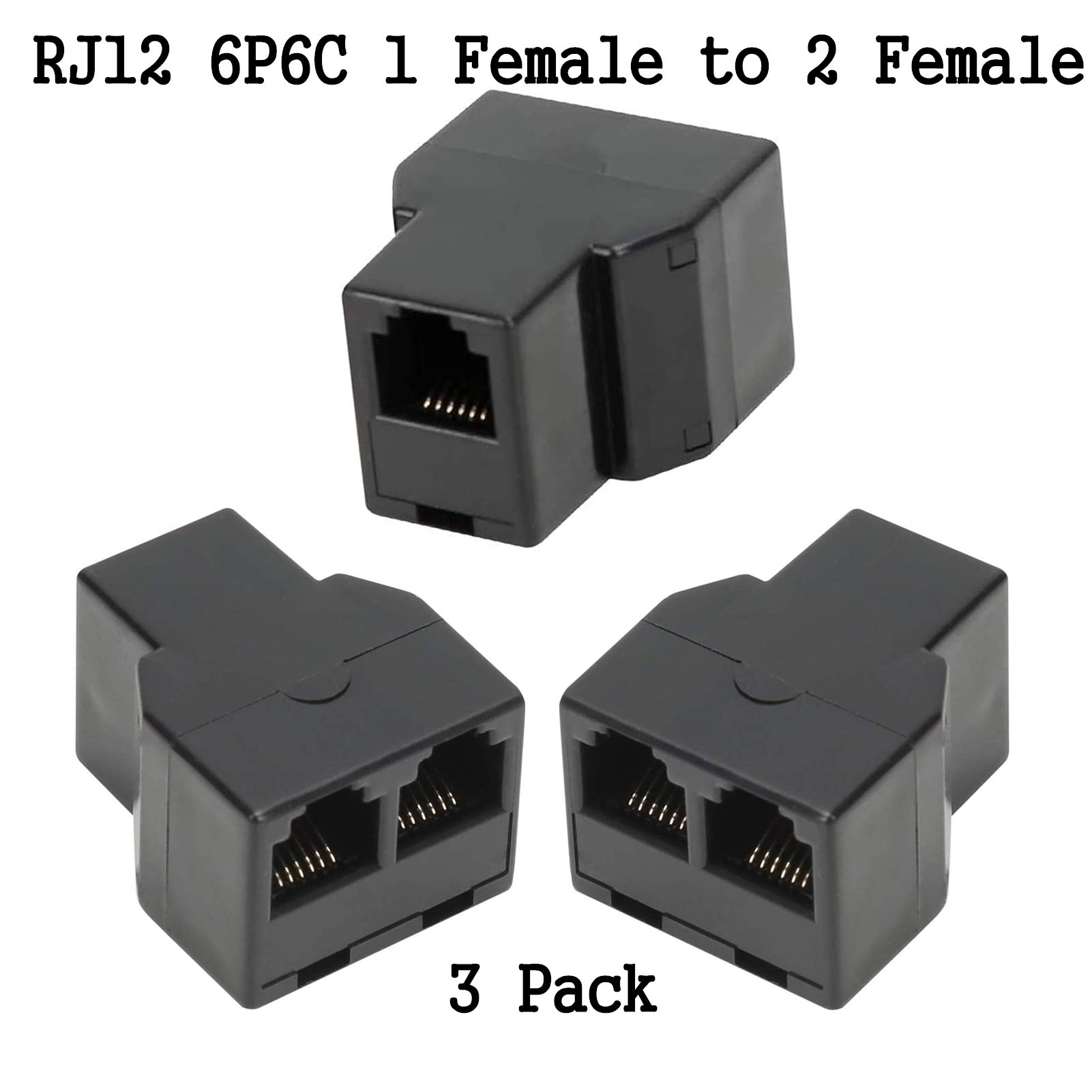 AIMIJIA AIMIJIA 3 Pack Female Telephone Splitter Adapter Cable Landline Connector and Separator RJ12 6P6C - View 6 of 6