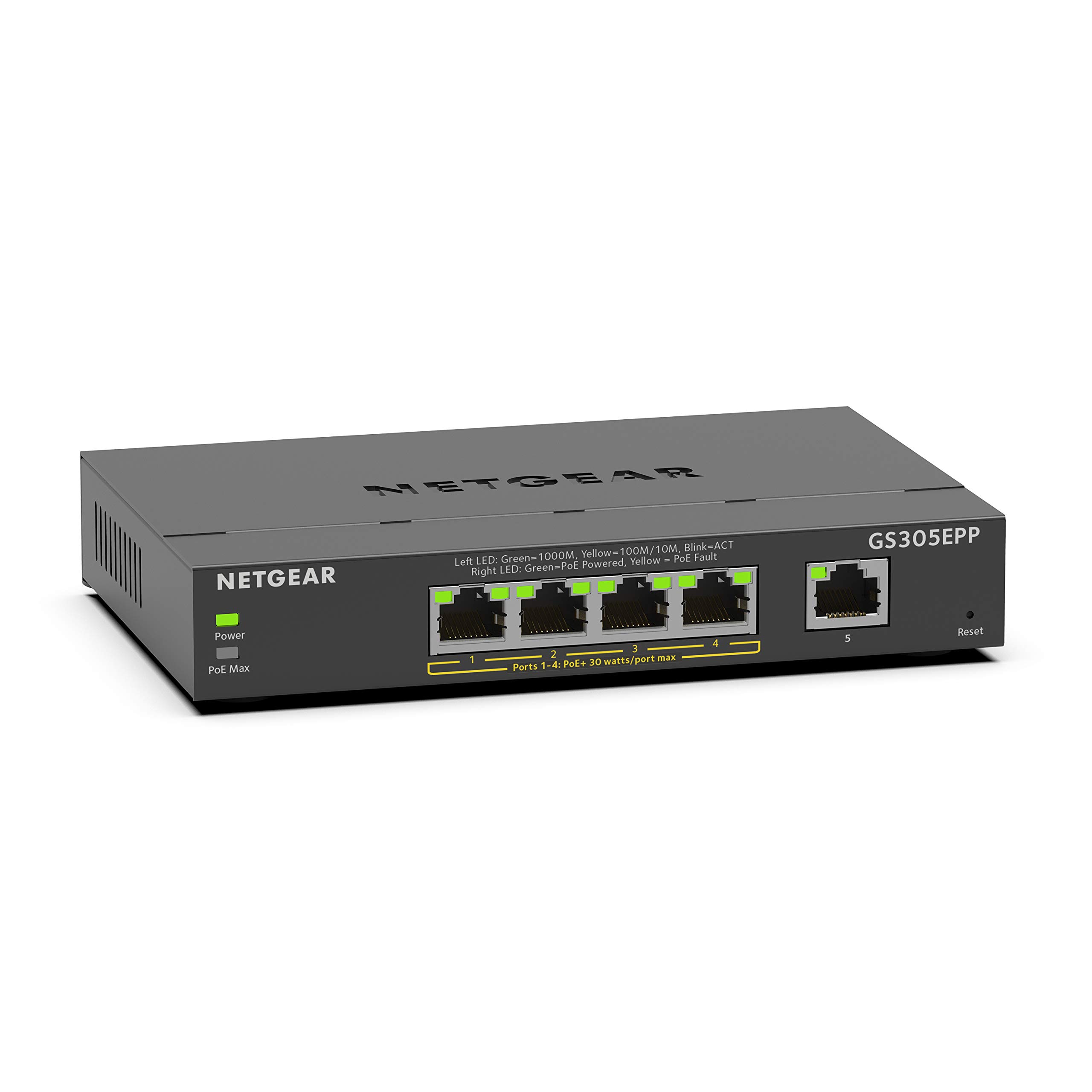 NETGEAR NETGEAR 5 Port PoE Gigabit Ethernet Easy Smart Managed Switch GS305EPP with 4 PoE+ 120W Desktop or Wall Mount