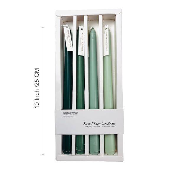 SENSE ISLAND Taper Candles 10 Inch Green Ombre Set of 4 Amber Sandalwood Scented Natural Soy Colorful Pastel Jewel Tone Decor Centerpiece - View 4 of 8
