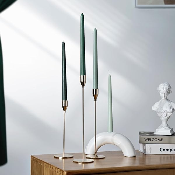 SENSE ISLAND Taper Candles 10 Inch Green Ombre Set of 4 Amber Sandalwood Scented Natural Soy Colorful Pastel Jewel Tone Decor Centerpiece - View 5 of 8