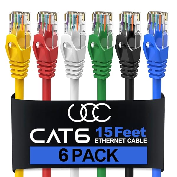 Cat6 Ethernet Cable 15 Feet 6 Pack LAN UTP RJ45 Network Cord Patch Internet Cable 15 ft