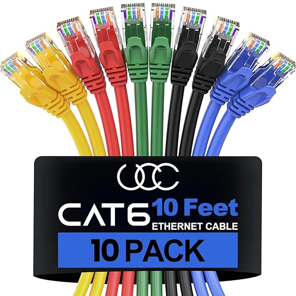 Ultra Clarity Cables Ultra Clarity Cables Cat 6 Ethernet Cable 10 FT 10 Pack High Speed 10Gbps 500Mhz RJ45 LAN Internet Cable for Computer Modem Router PS4 PS5 - View 2 of 8