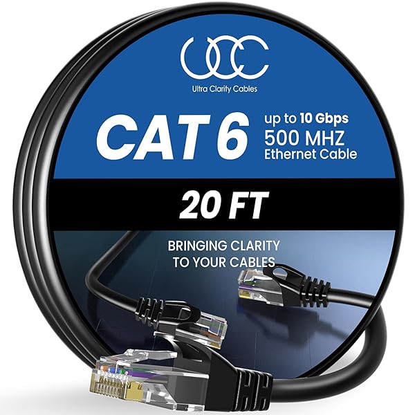Ultra Clarity Cables UCC Cat6 Ethernet Cable 20 ft RJ45 LAN UTP Network Cord Patch Internet Cable Black