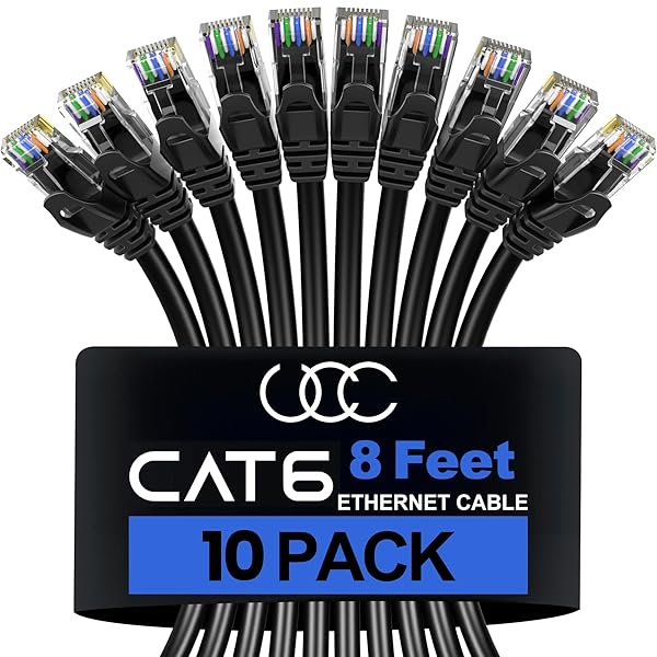 Ultra Clarity Cables Ultra Clarity Cables Cat 6 Ethernet Cable 8 FT 10 Pack High Speed 10Gbps 500Mhz RJ45 LAN Internet Cable for Computer Modem Router PS4 PS5 Xbox Black - View 2 of 8